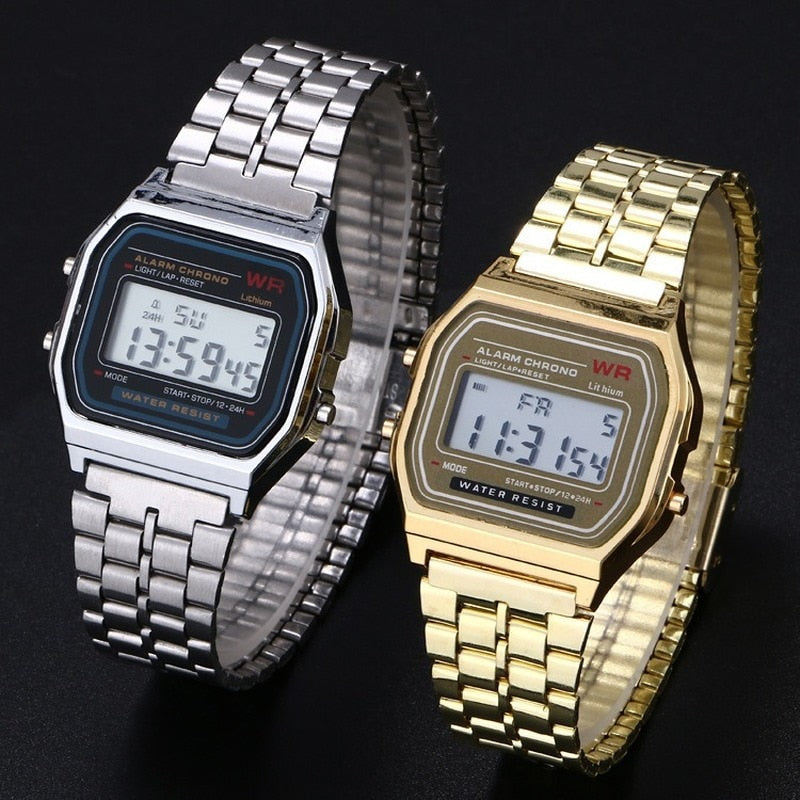 Steel Strap Watch Vintage LED Digital Sports Military Watches Electronic Wrist Band Clock Women Men Gift Wristwatch