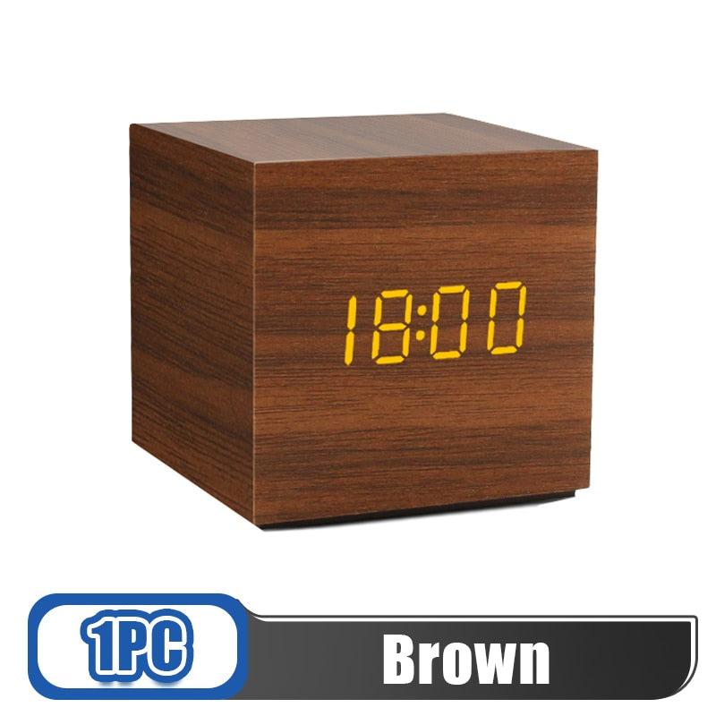 Alarm Clock LED Wooden Digital Table Clock Voice Control Wood Despertador USB/AAA Powered Electronic Desktop Clocks