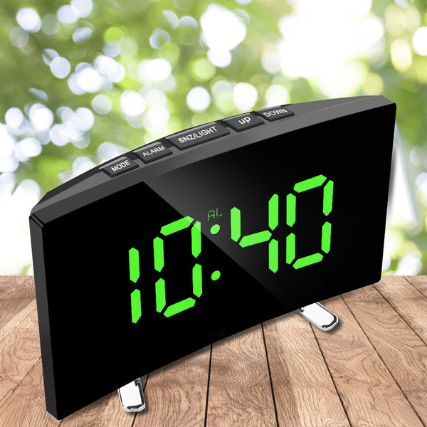 Digital Table Clock Electronic 7 Inch Number Desktop Alarm Clocks For Kids Bedroom LED Screen Curved Dimmable Mirror