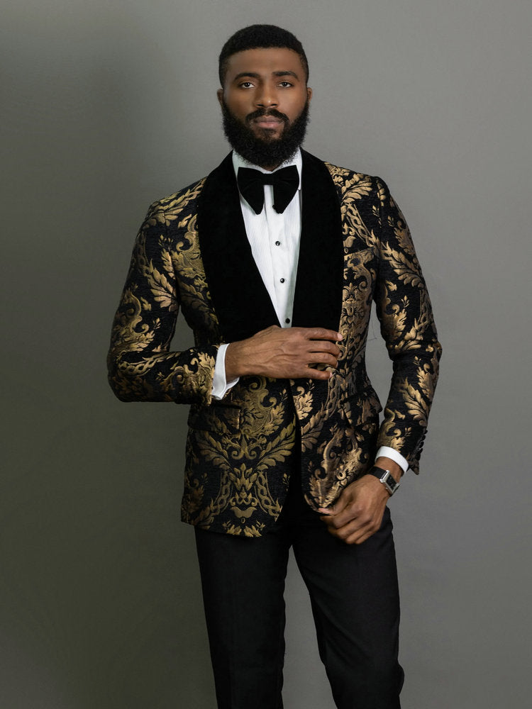 New Elegant 2022 Costume Homme Shawl Lapel Black Jacquard Dinner Party Groom Wear Men Wedding Suits For Men Prom Tuxedo Blazer
