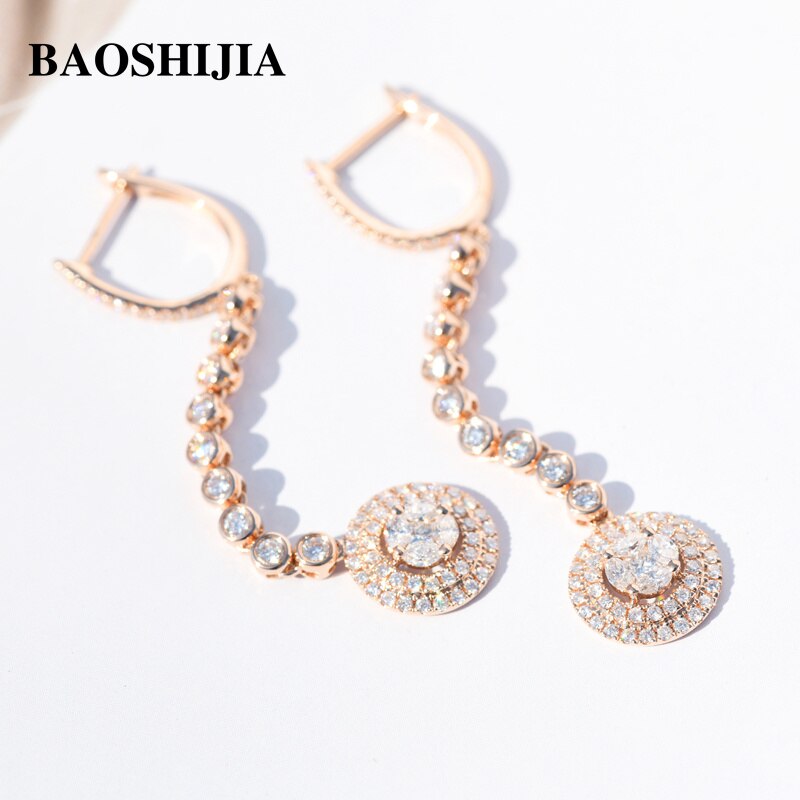 BAOSHIJIA Solid 18k Rose/White Gold Eternity Diamonds Earrings for Fashion Women Beautyful Jewelry Luxurious