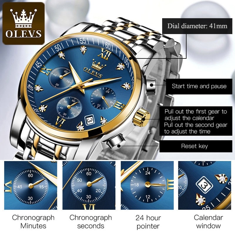 OLEVS Watches for Men Top Brand Luxury Chronograph Luminous Quartz Watch Fashion Business Waterproof Stainless Steel Wrist watch