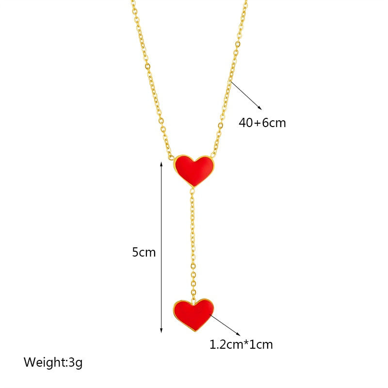 DIEYURO 316L Stainless Steel Red Heart Pendant Necklace For Women New Trend Girls Clavicle Chain Party Birthday Jewelry Gifts