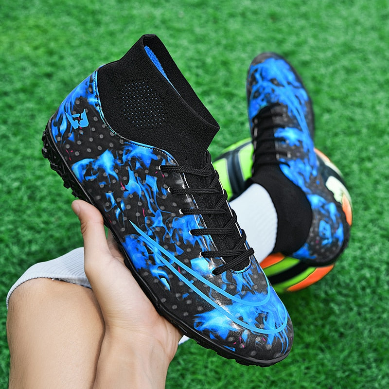 Men‘s High Top Soccer Shoes TF/FG Football Boots Cleats Non-Slip Wear-Resistant Grass Training Sneakers Outdoor Sport Footwears