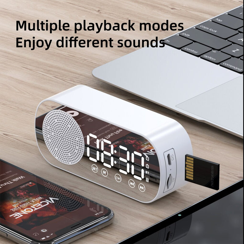 Digital Alarm Clock Mirror Surface Button Table Clock Bluetooth-compatible 5.0 Speaker Wireless MP3 Player For Home Bedroom