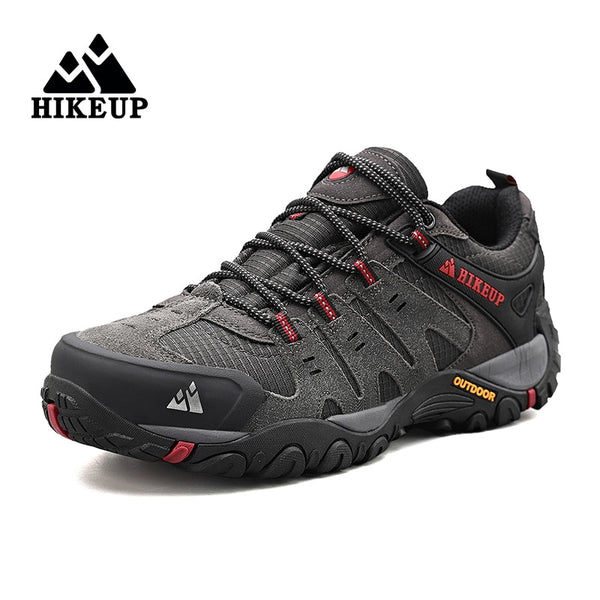 HIKEUP Men&#39;s Hiking Shoes Suede Leather Outdoor Shoes Wear-resistant Men Trekking Walking Hunting Tactical Sneakers