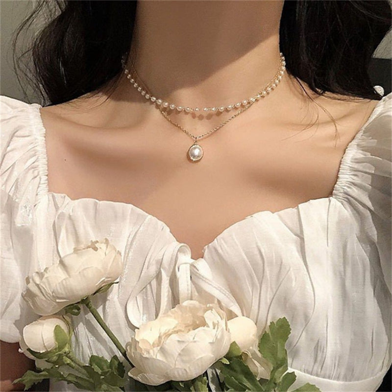 New Fashion Four Pearl Choker Necklaces Girl Summer Luxury Baroque Pearl Pendant Clavicle Chain For Women Jewelry Gift