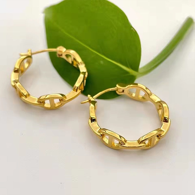 CHUHAN Real 18K Yellow Gold Pig Nose Earrings AU750 For Women Banquet Wedding Luxury Fashion Gifts Hoop Earrings Fine Jewelry