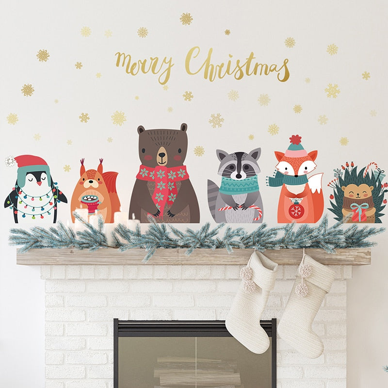 Large Christmas Bear Elk Wall Stickers Window Glass Stickers Art Design for Kids Room Home Decoration Wall Decals Shop Showcase
