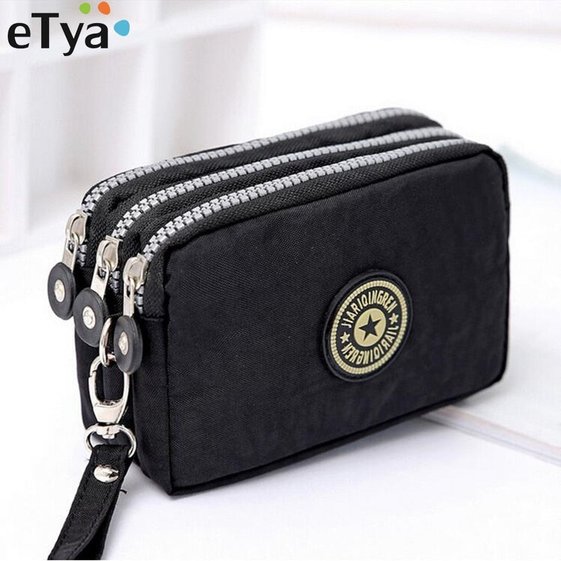 New Fashion Big Capacity Women Wallet Make-up Bag Coin Purse Mini Bag with Three Zipped Portable Women Wallets Phone Pouch