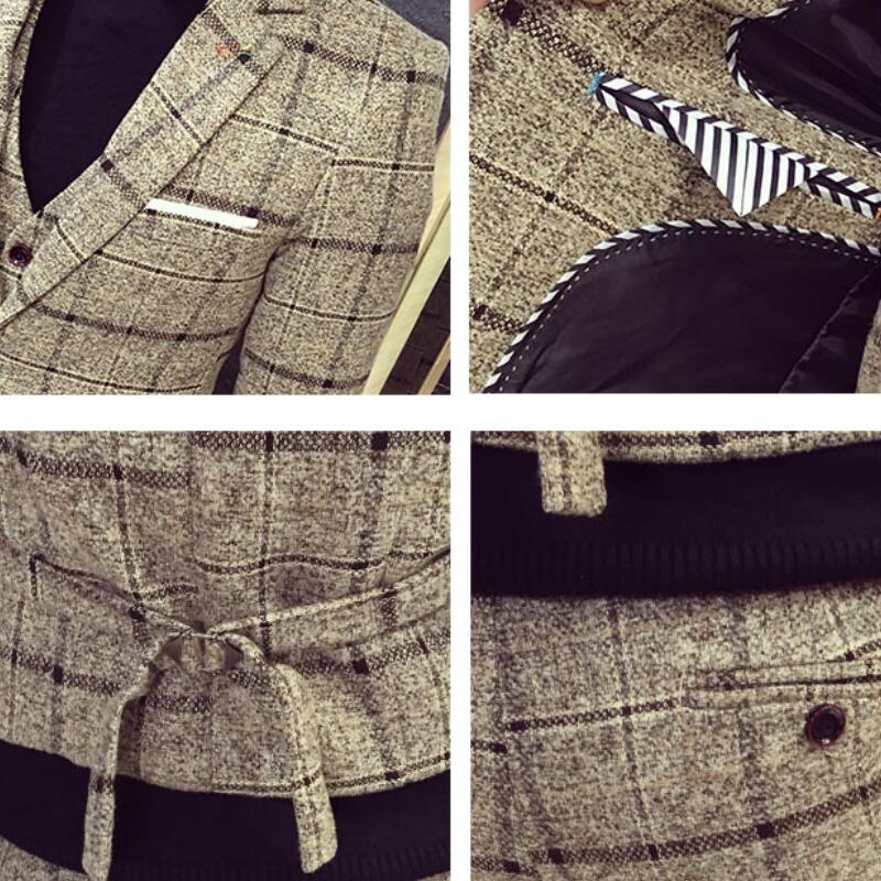 (Jackets+Vest+Pants) 2022 Men plaid business Blazers/Male slim fit pure cotton three-piece suit/Man plaid groom dress M-5XL