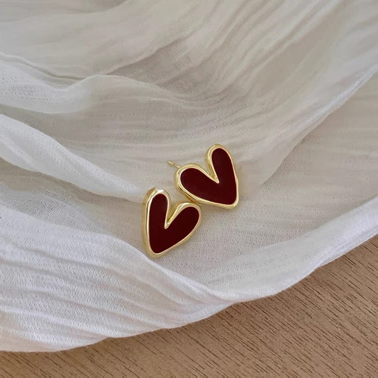Cute Korean Earrings Love Heart Bling Zircon Stone Rose Gold Color Stud Earrings for Women Korean Fashion Jewelry 2021 New Gift