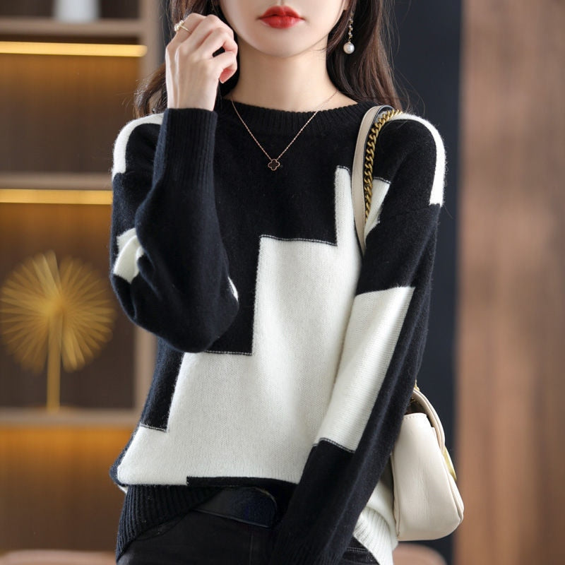 Autumn Crewneck Crochet Tops Jumper Korean Women&