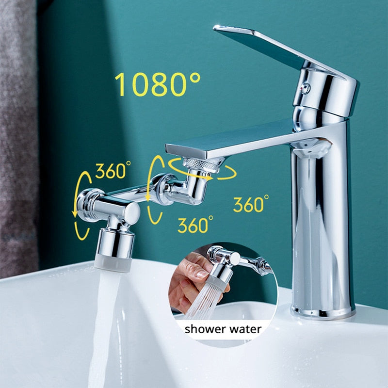Universal 1080° Rotation Extender Faucet Aerator Plastic Tap Splash Filter Kitchen Washbasin Faucets Bubbler Nozzle Robotic Arm