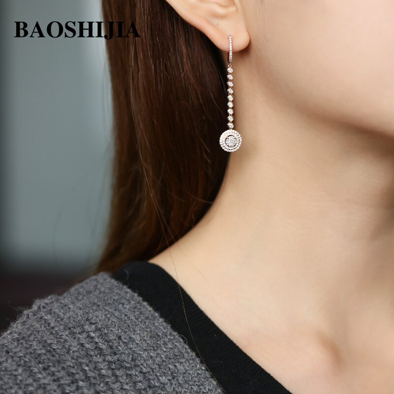 BAOSHIJIA Solid 18k Rose/White Gold Eternity Diamonds Earrings for Fashion Women Beautyful Jewelry Luxurious