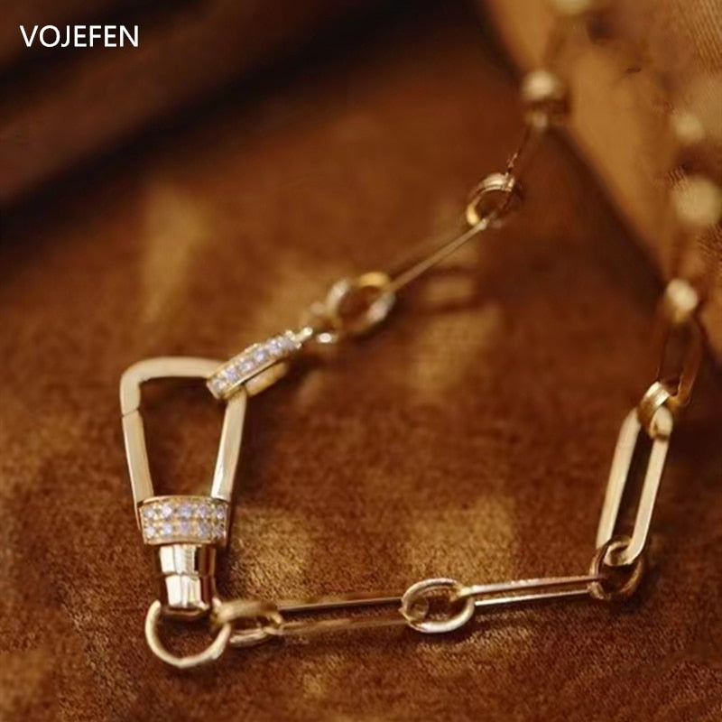 VOJEFEN Genuine 18k Real Gold Link Chain Necklace Jewelry for Women , Handmade/Cross Neck Choker Mini Diamond Fine Jewelri Gift