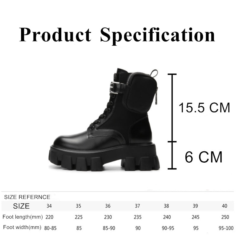 Black Punk Ankle Thick-soled Motorcycle Ankle Boots Women&