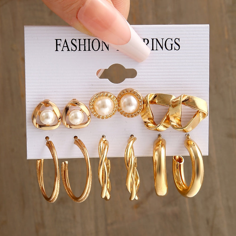 17KM Bohemian Gold Color Pearl Earrings Set For Women Girls 27 Styles Butterfly Acrylic Resin Hoop Earring Brincos Party Jewelry