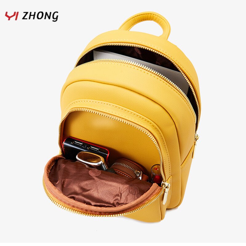 YIZHONG Leather Mini Backpack MultiFunction Small Backpack Purse Designer Famous Brand Women Bags Simple Shoulder Bag Mochila