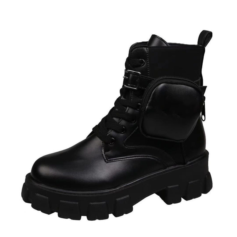 Black Punk Ankle Thick-soled Motorcycle Ankle Boots Women&