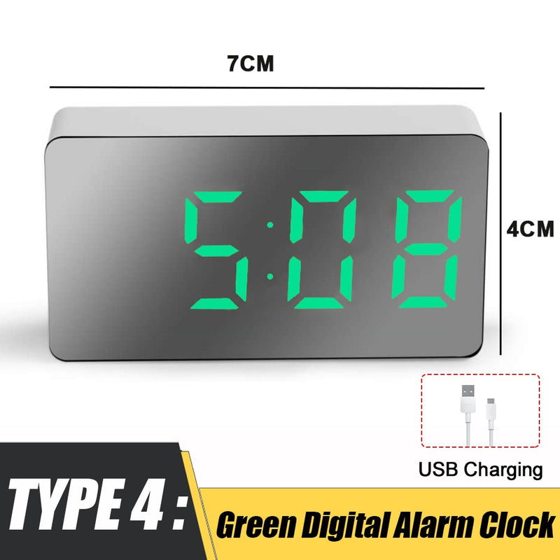 Mirror Table Clock Digital USB Alarm Snooze Display Time Night LED Light Desk Desktop Home Decor Gifts for Children