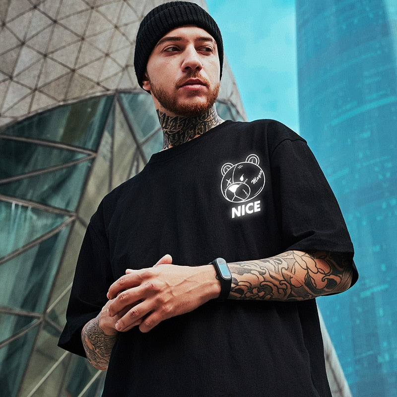 Men Harajuku Fashion T Shirt Bear beer print Kawaii Tshirt Hip Hop Streetwear T-Shirts 2022 Summer Casual Oversized Tees Tops