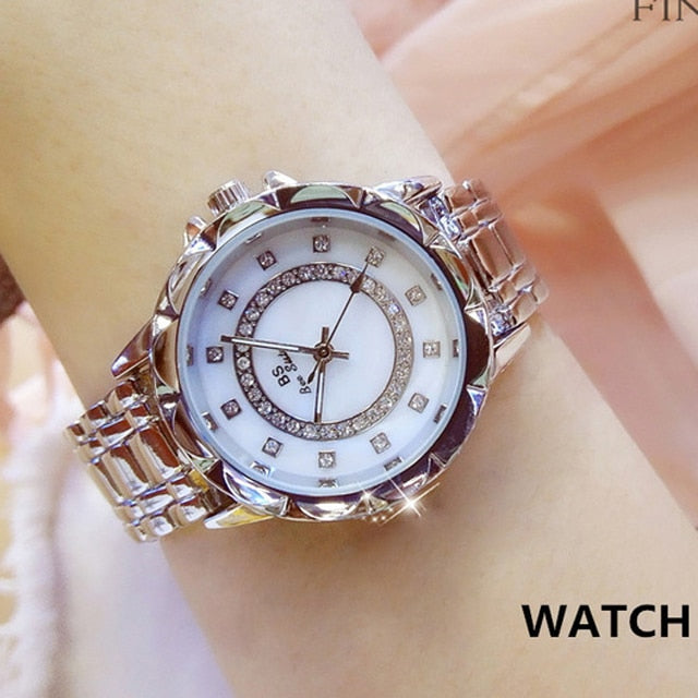 2022 Ladies Wrist Watches Dress Gold Watch Women Crystal Diamond Watches Stainless Steel Silver Clock Women Montre Femme 2023