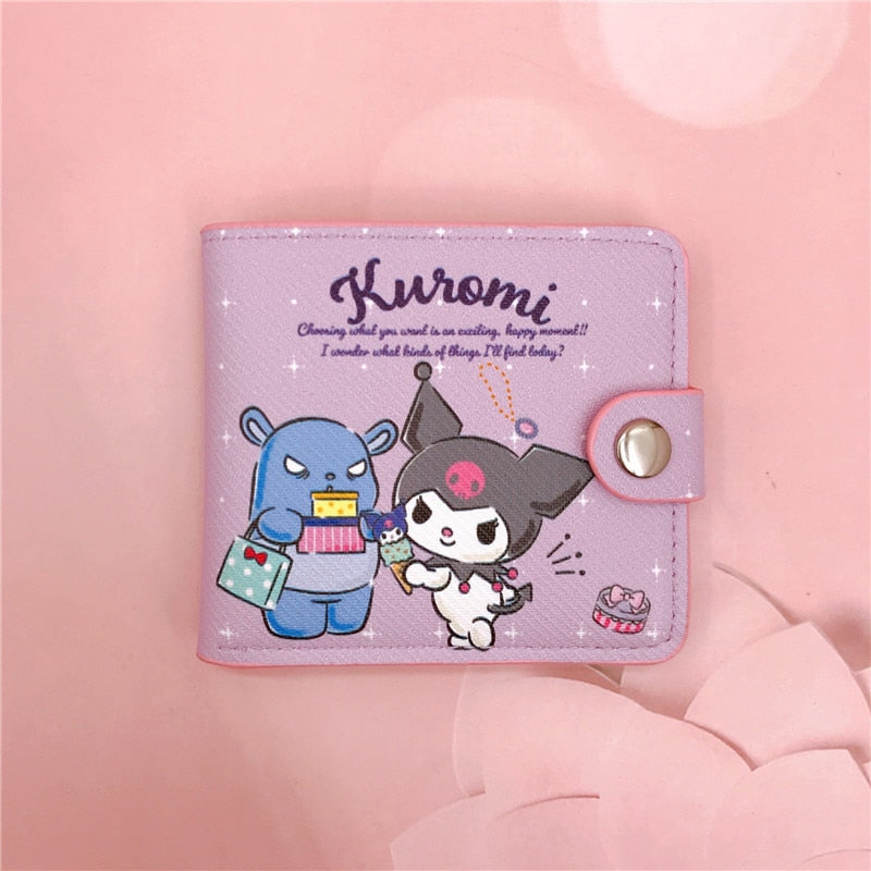 Kawaii Hello Kitty Cinnamoroll My Melody Kuromi Sanrios New Pu Casual Money Bag Coin Purse Card Holder Wallet with Buttons