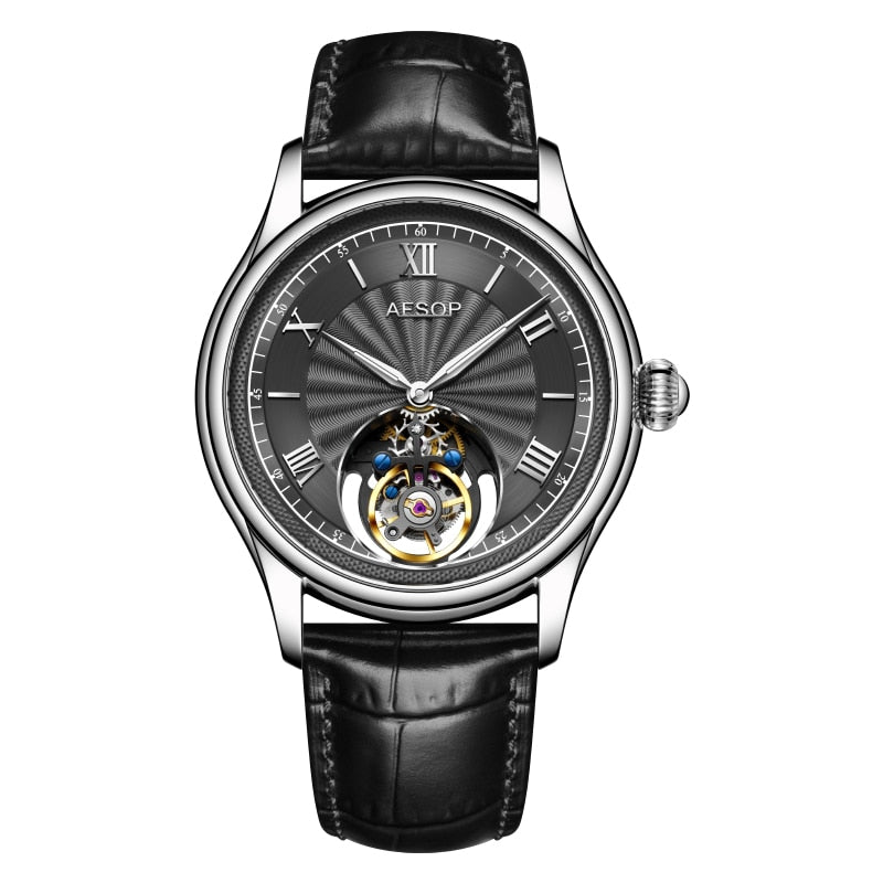 AESOP Real Tourbillon Mechanical Watches Limited Edition Luxury Men Manual Winding Movement Leather/Stainless Steel Wristwatches