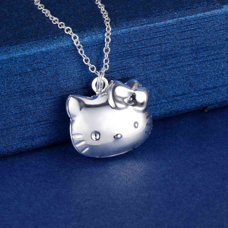 Fashion Luxury Party Wedding Jewelry 925 Stamp Silver color lovely Kitty cat Pendant Necklace for Women girl student Gift