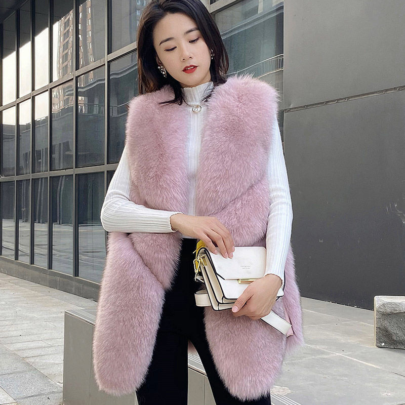 Women's Sleeveless Jacket Artificial Fur Coat Winter Korean Fashion Female Waistcoats Outerwear Warm Long Faux Fur Vest Oversize