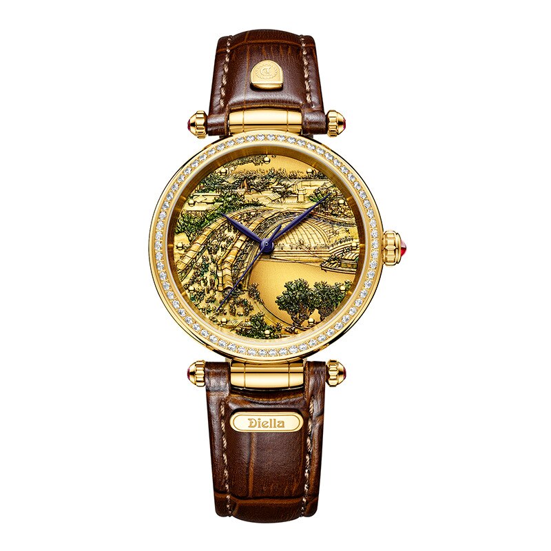 Top Luxury Pure Natural Jade Men Automatic Mechanical Watch Qingming River Map Sapphire Dial Leather Jade Women Wristwatch 2022