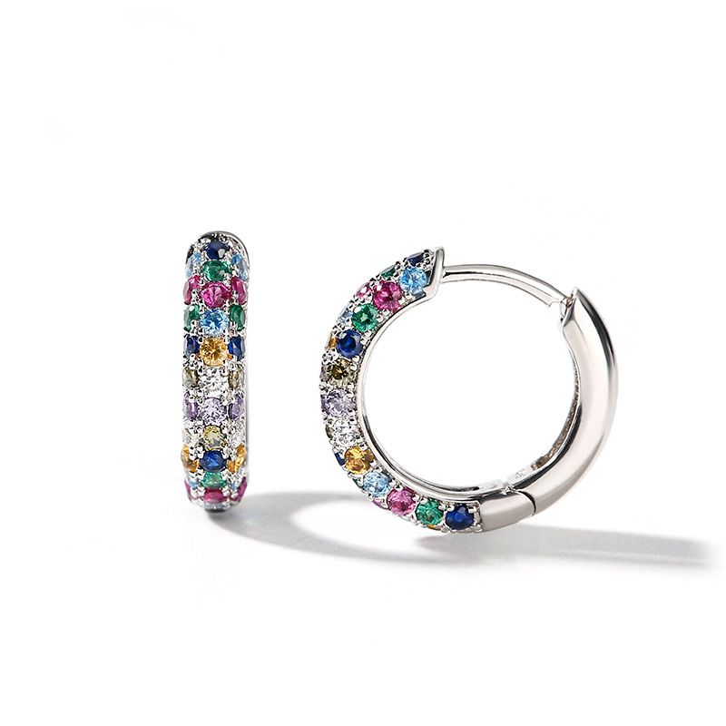 Fashion silver plate Round Mini Earrings Set Half Hoop Colorful Zircon Ladies Luxury Jewelry Hoop Earrings