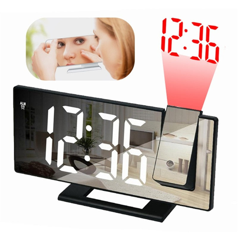 LED Digital Projection Alarm Clock Table Electronic Temperature Display Backlight Snooze Ceiling Clocks for Home Bedroom Timer