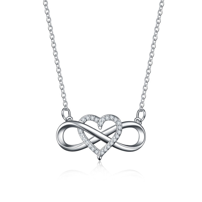 Romantic Fashion Silver Gold Color Infinity Forever Love Necklace CZ Lucky Heart Pendant Necklace for Women Gift Jewelry