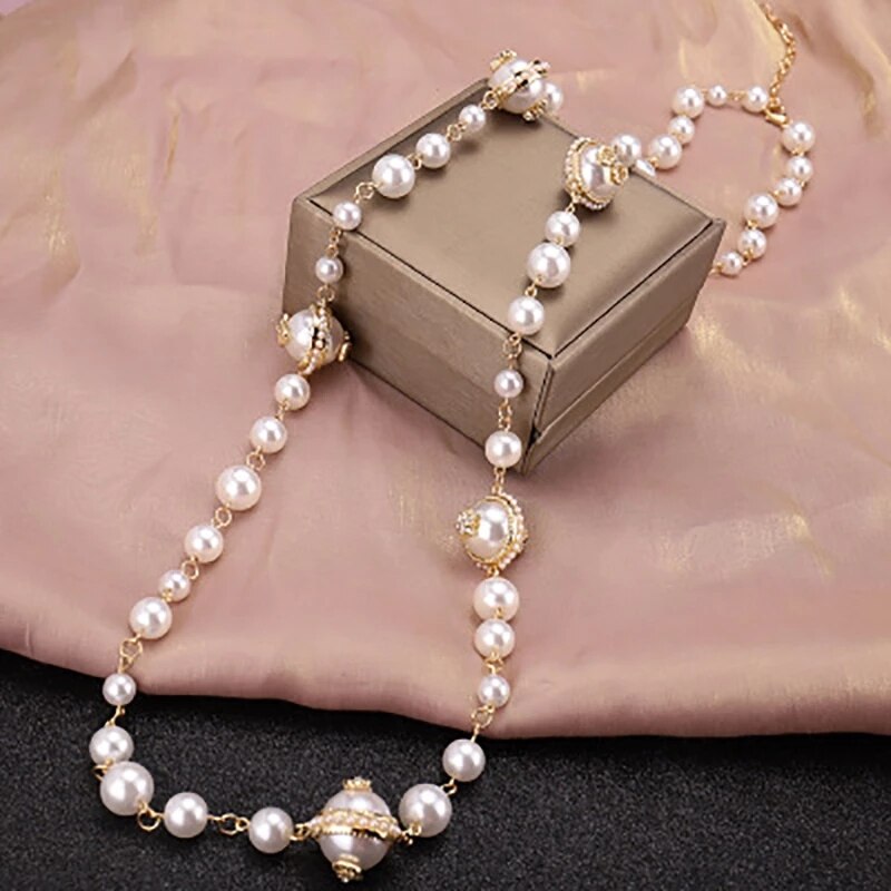 Pearl Pendants Necklace for Women Camellia High Quality Double Layers Long Chains Collares De Moda Number  Flower Party Jewelry