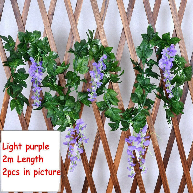 2x 7FT Artificial Wisteria Vine Garland Plants Foliage Trailing Flower flowers Outdoor home office hotel decor