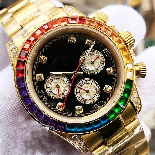 Sapphire Crystal Rose Gold Watch Luxury Automatic Mechanical 116599 RAINBOW Diamond Bezel Men&