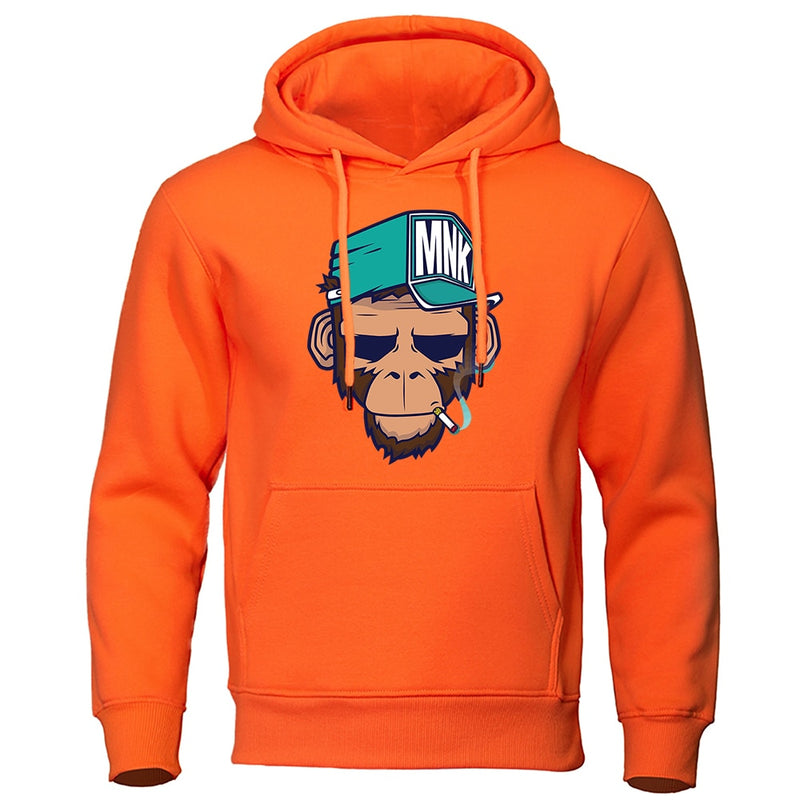 European American Style Personality Smoking Monkey Hoodie Mens Fashion Loose Sweatshirt Fashion Hoodies Casual Fleece Streetwear