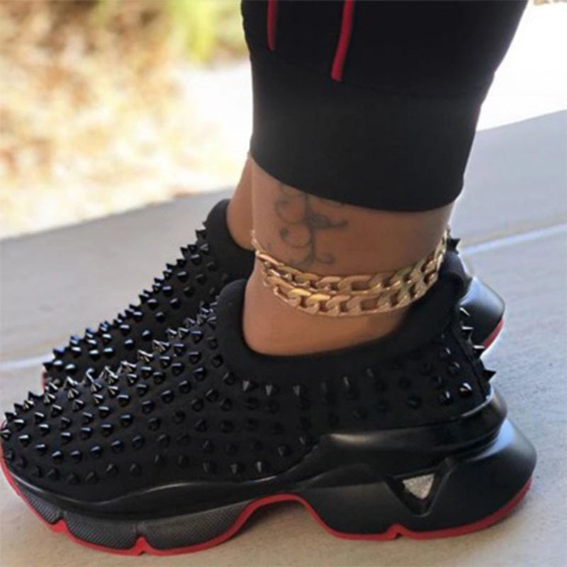 2022 Sneakers Women Vulcanized Woman Rivet Sports Shoes Female Platform Wedges Ladies Leopard Casual Slip On Footwear Plus Size