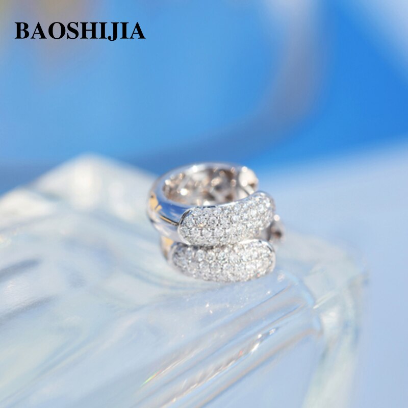 BAOSHIJIA Solid 18k White Gold Natural Diamonds Stud Earrings Simple Genuine Jewelry Women Polish Shank Luxurious