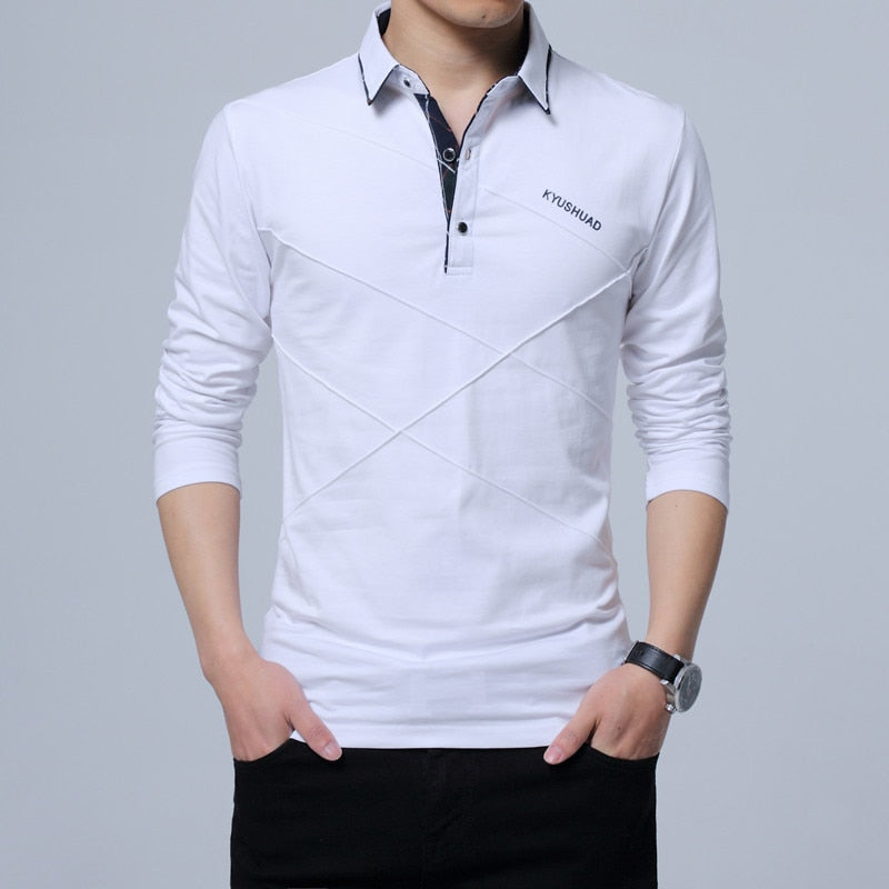 TFETTERS Brand T Shirt Men Long T-shirt Turn-down Stripe Designer T-shirt Slim Fit Loose Casual Cotton T Shirt Male Plus Size