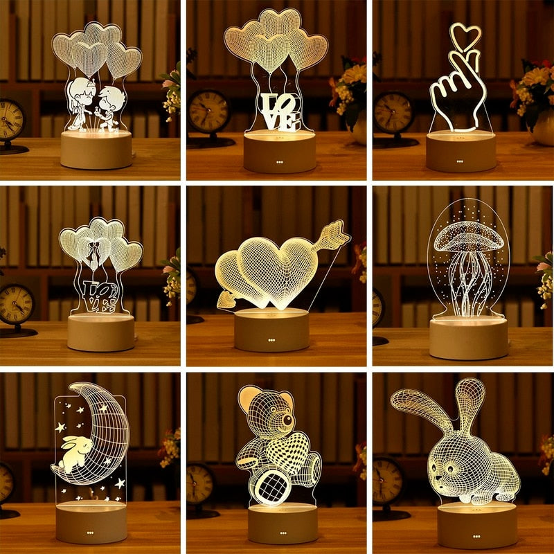 Romantic Love 3D Acrylic Led Lamp for Home Children&#39;s Night Light Table Lamp Birthday Party Decor Valentine&#39;s Day Bedside Lamp