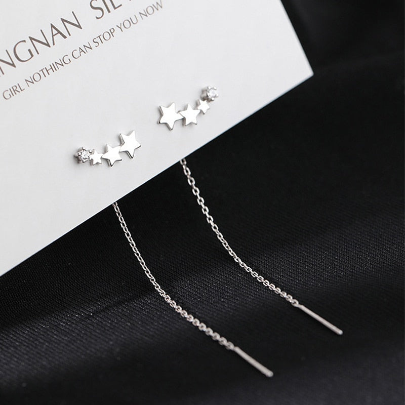 LATS Trend Long Wire Tassel Thread Chain Climb Star Heart Beads Pendants Drop Earrings women&