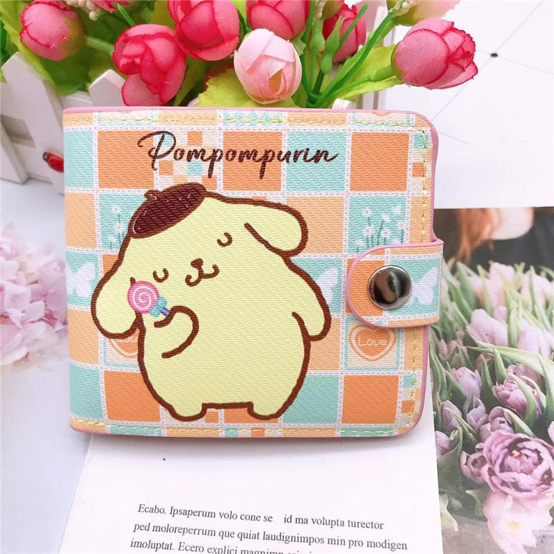 Kawaii Hello Kitty Cinnamoroll My Melody Kuromi Sanrios New Pu Casual Money Bag Coin Purse Card Holder Wallet with Buttons