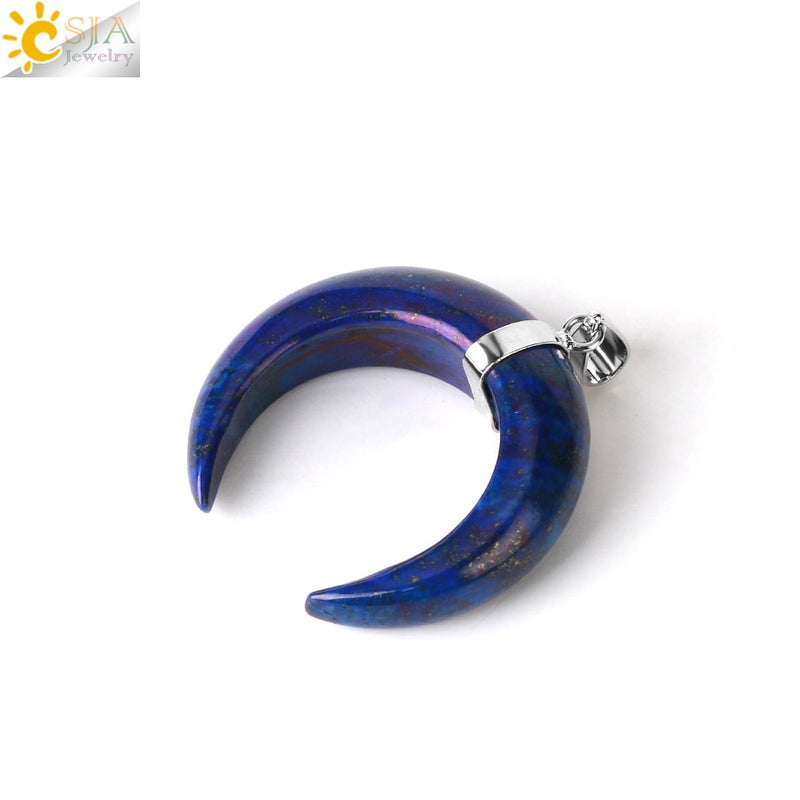 CSJA Natural Stones Crescent Moon Necklaces Pendants Purple Crystal Pink Quartz White Stone Gold Color Reiki Women F306