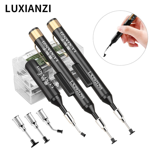 LUXIANZI Vacuum Suction Pen Kit with 3 Sucker IC SMD Tweezers Pick Up Tool Remover Sucker Pump Solder Desoldering Sucking Pens