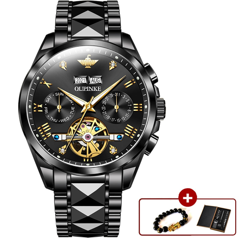 Original OUPINKE Luxury Automatic Watch for Men Mechanical Sapphire Crystal Waterproof Fashion Top Brand Hollow Wrist Watches