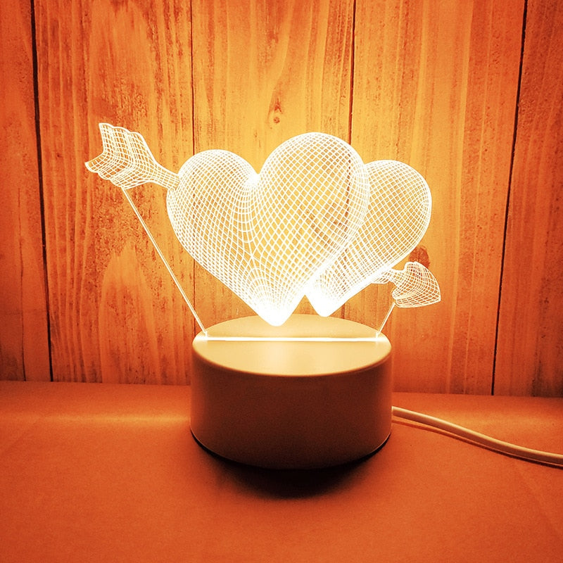 Romantic Love 3D Acrylic Led Lamp for Home Children&#39;s Night Light Table Lamp Birthday Party Decor Valentine&#39;s Day Bedside Lamp