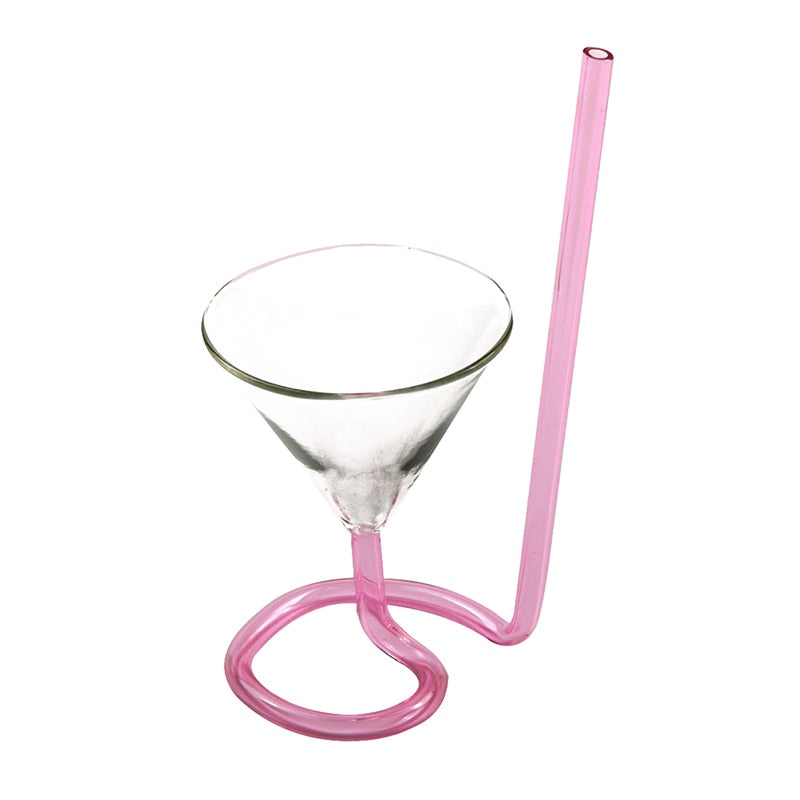 1PC Cocktail Glass Creative Screw Spiral Straw Molecule Wine Glass Champagne Goblet Party Bar Drinking Glasses Kitchen Tools